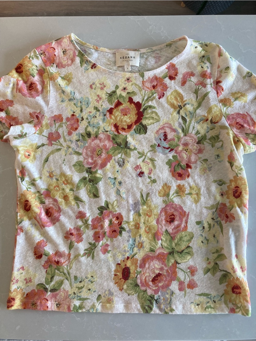 Sezane Multicolor Floral Short Sleeve Tee - Picture 2 of 5